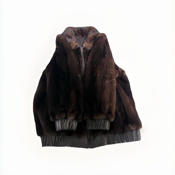 Vintage Mano Swartz Reversible Beaver Fur & Leather Bomber Jacket No Size - Picture 4 of 16